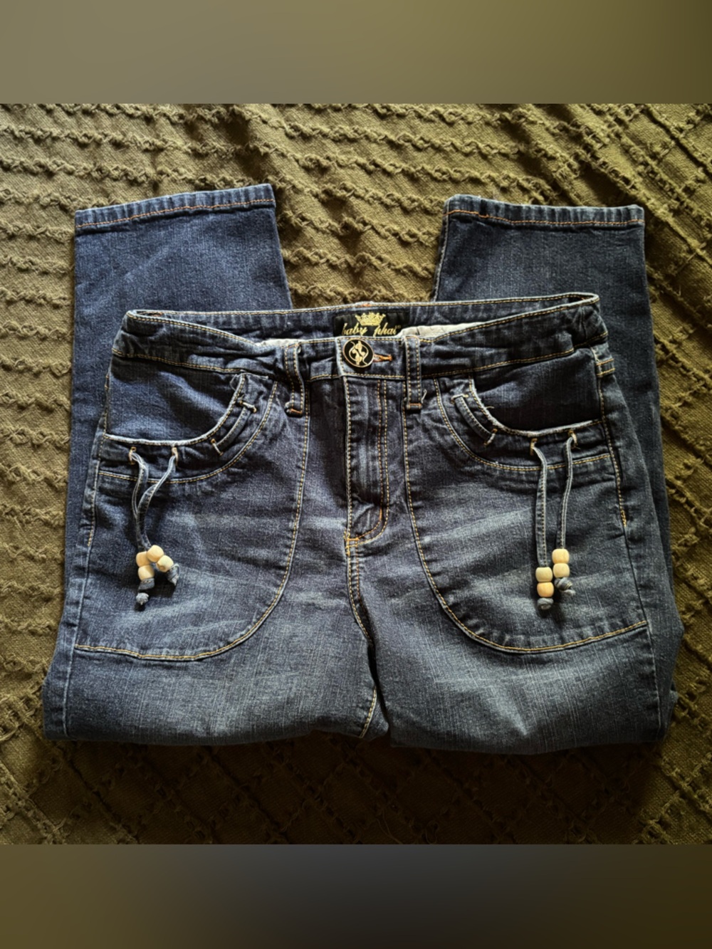 Y2K Vintage BABY PHAT Women's Blue Denim CROPPED Jeans 14 (2005)